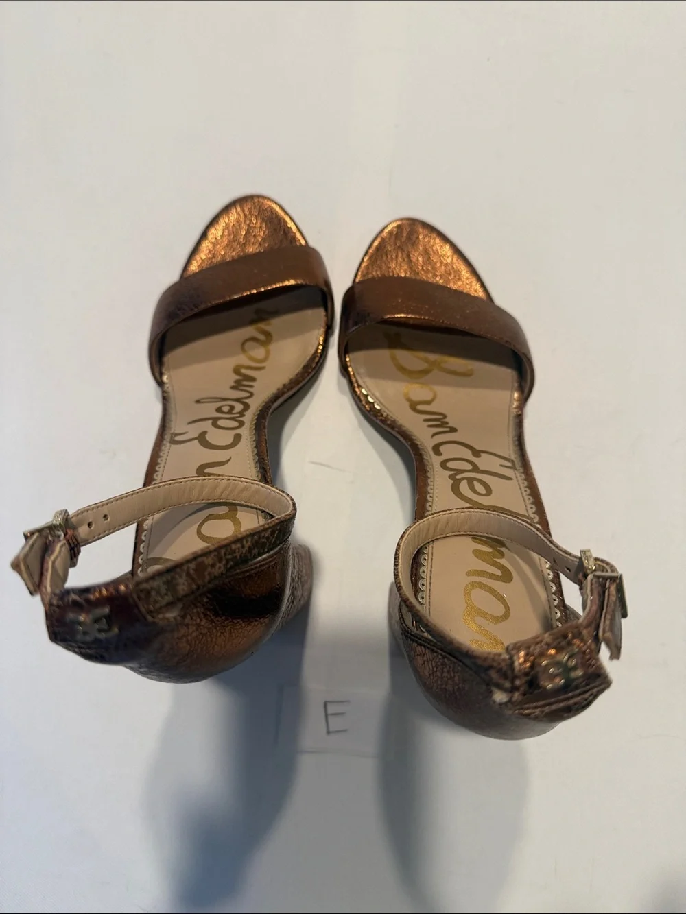 Sam Edelman Metallic Bronze Ankle-Strap Block Heel Sandals